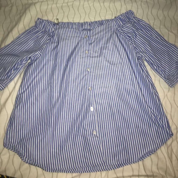 Stripped blouse off the shoulder top - Picture 1 of 4
